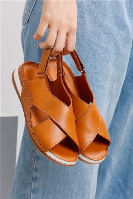 Sandálias femininas de couro genuíno BY09 - Taba #371807