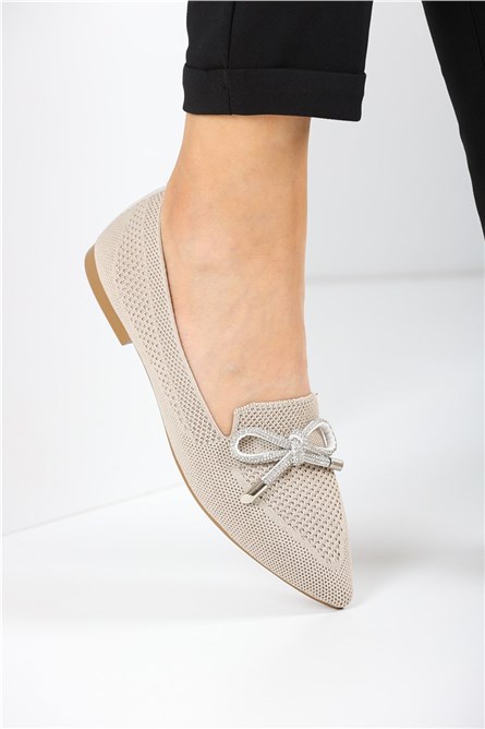 Bailarinas Têxteis Femininas com Fita Decorativa EM5070 - Bege Claro #360849