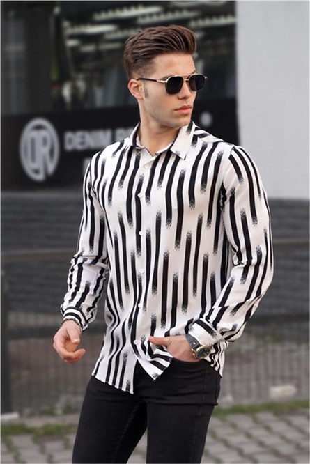 Camisa Masculina - Creme com Preto #329279