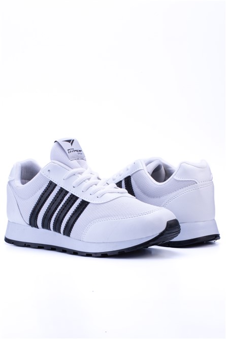 Calçados esportivos unissex 1802 com cadarço - Branco com Preto #371749