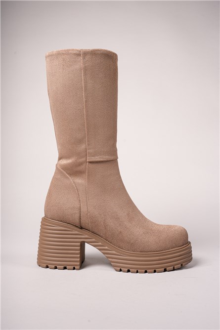 Botas femininas de camurça com plataforma 0012270 - Cor vison #404355