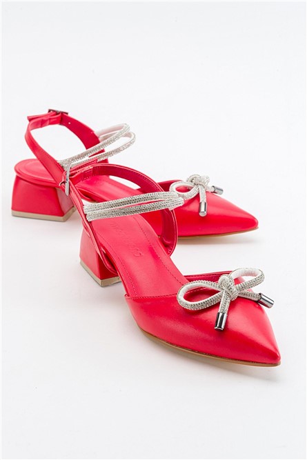 Sandálias femininas com pedras decorativas - Vermelhas #371290