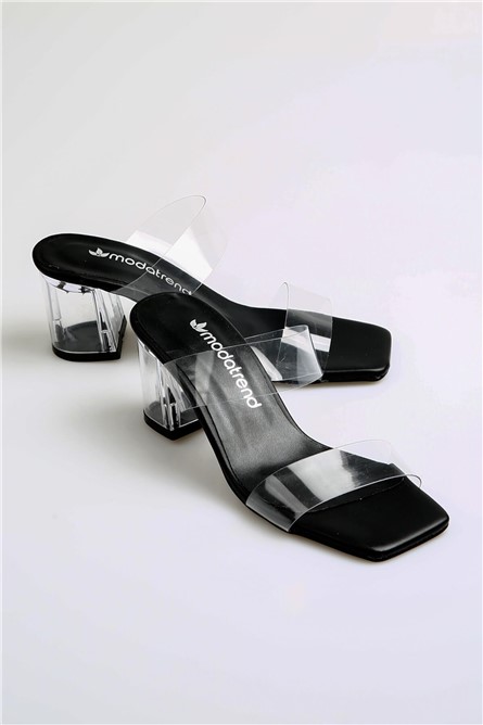 Chinelos femininos de salto transparente - pretos #369581