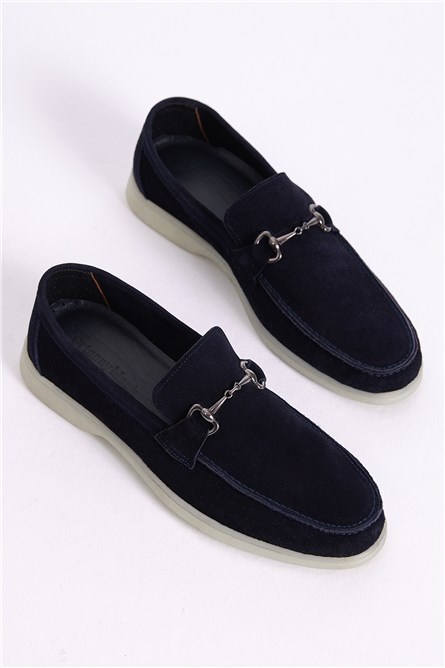 Mocassins Masculinos em Camurça Natural - Azul Escuro #401253