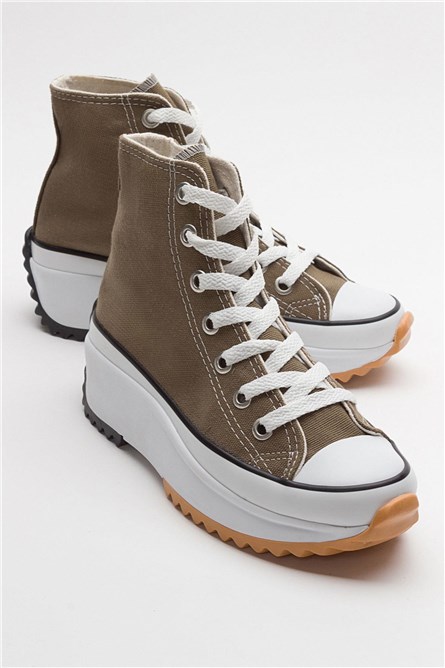 Calçados esportivos femininos com sola completa - cáqui #385543