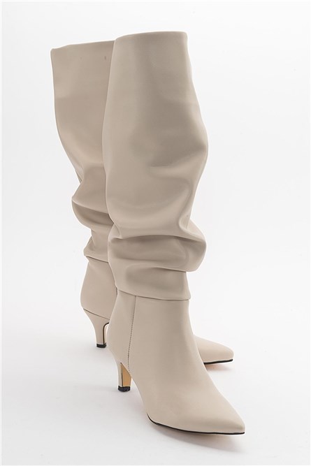Botas Femininas de Salto Fino - Bege Claro #405030