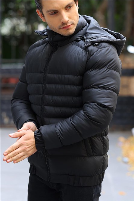 Giacca antivento impermeabile da uomo con cappuccio staccabile - Nera #409681