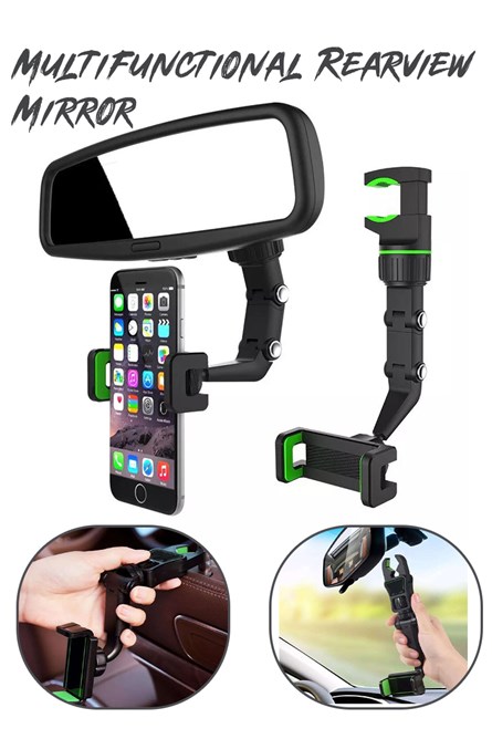 Multifunctional Rearview Mirror 360° Car Phone Holder - Black 20210835809
