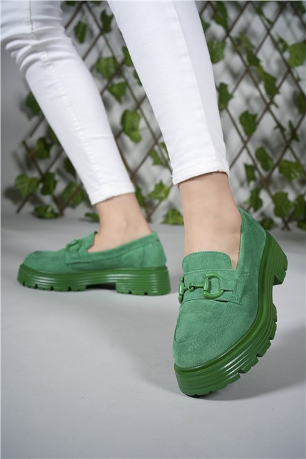 Mocassins de camurça femininos 0012910 - Verdes #402643