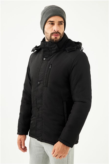 Jaqueta Parka Impermeável à Prova de Vento Masculina com Capuz Destacável P-160 - Preto #408431