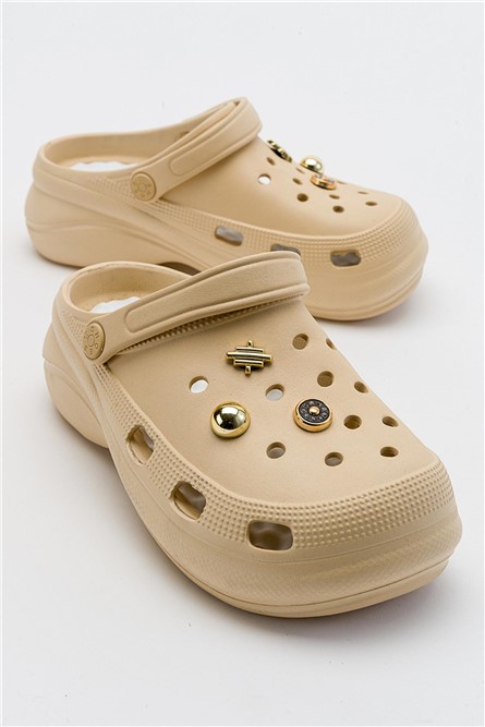 Chinelos femininos tipo tamanco - Bege #381770