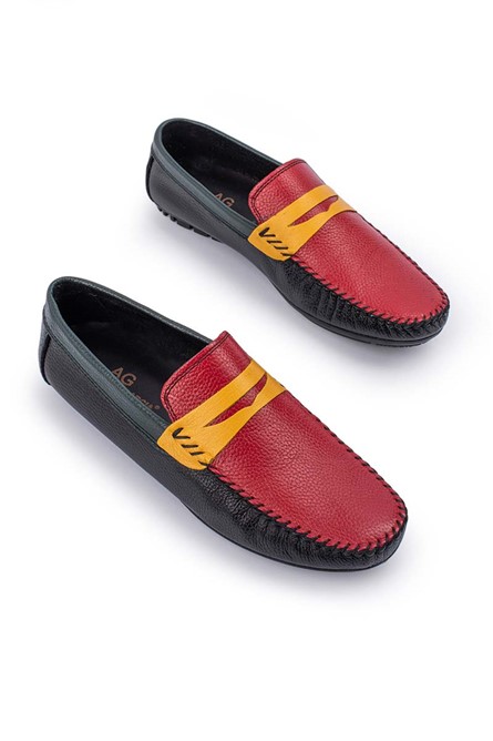 Mocassins masculinos de couro legítimo ALEXANDER GARCIA - preto com vermelho 20230321133