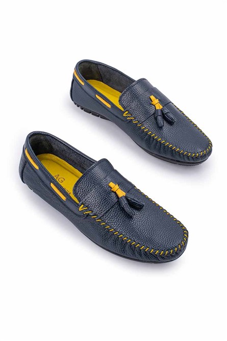 Mocassins masculinos de couro genuíno ALEXANDER GARCIA - Azul escuro 20230321132