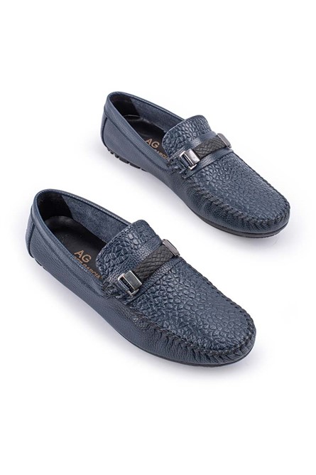 Mocassins masculinos de couro genuíno ALEXANDER GARCIA - Azul escuro 20230321138