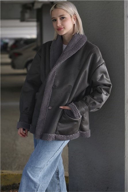 Jaqueta Feminina com Forro de Rabiscos MG1329 - Antracite #362318