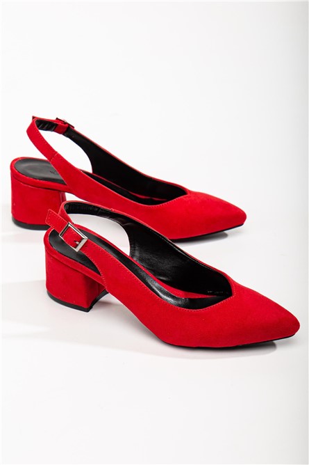 Sapatos femininos de camurça com salto - Vermelho #367710