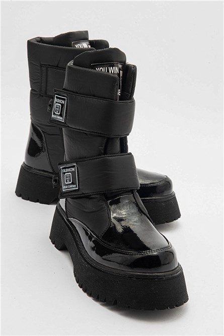 Botas femininas de neve com velcro - pretas #406921