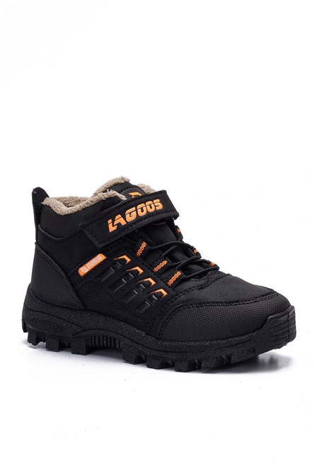 Botas infantis com velcro L04 - Pretas #394194