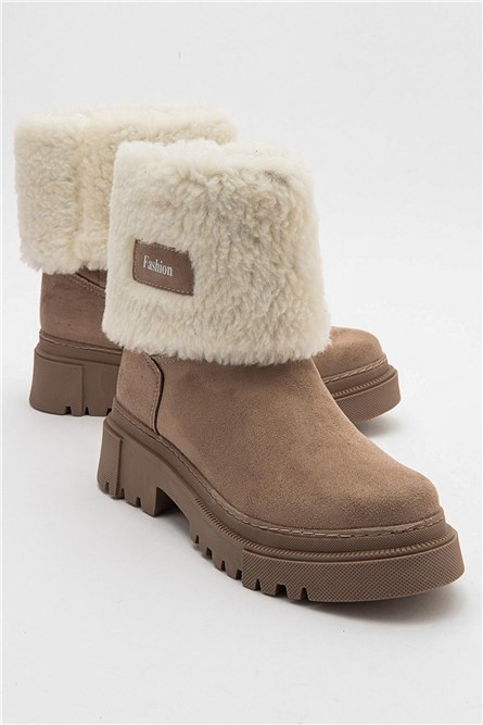 Botas femininas de camurça com rabiscos - Cor vison #406937