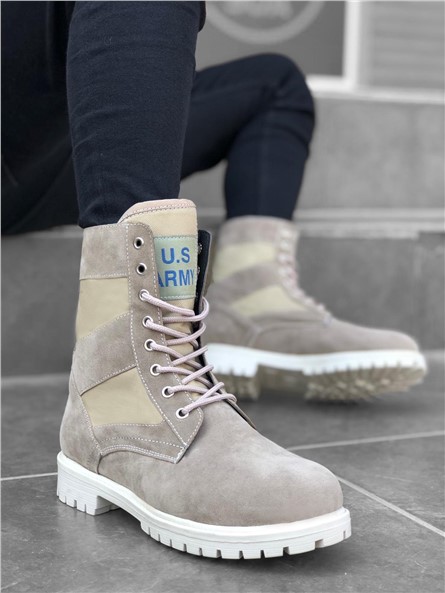 Botas masculinas de camurça com atacadores BA0087 - bege #365062