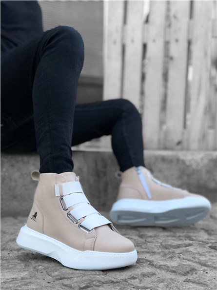 Botas Esportivas Masculinas com Elástico e Zíper BA0142 - Creme #362083