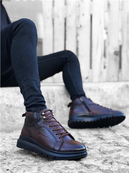 Botas esportivas masculinas de couro genuíno BA0144 - marrom #365063