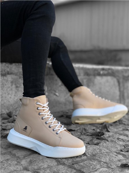 Botas esportivas masculinas com cordões BA0155 - Creme #361658