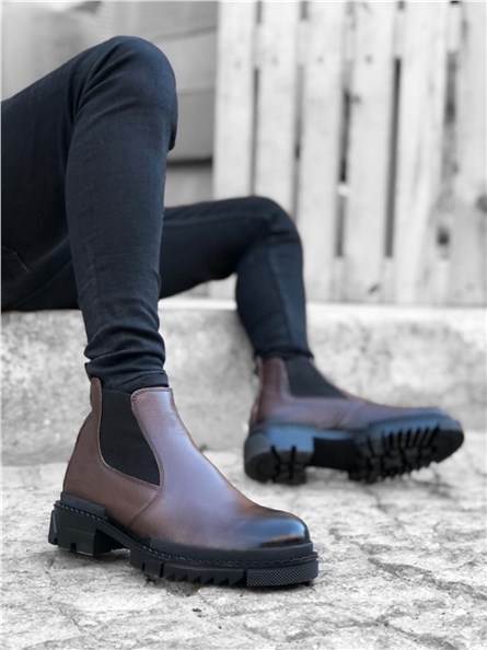 Botas esportivas masculinas de couro genuíno BA0182 - marrom escuro #362084