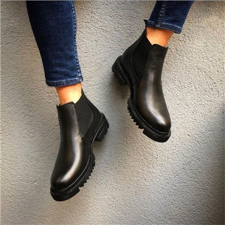 Botas masculinas de couro genuíno BA0182 - pretas #322390