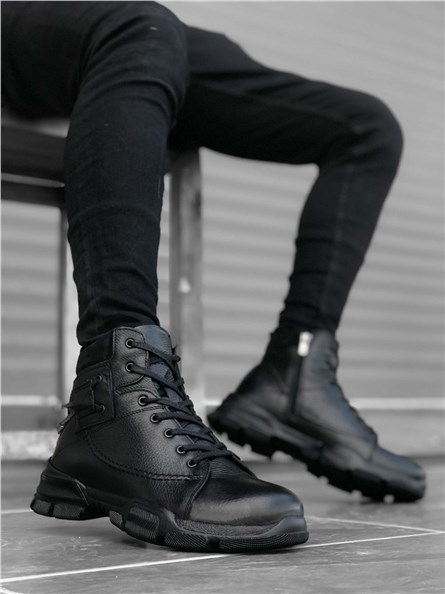 Botas masculinas de couro genuíno BA0184 - pretas #324190