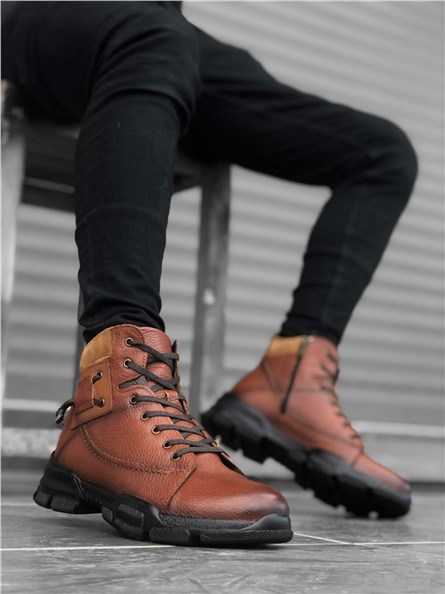 Botas masculinas de couro genuíno BA0184 - Taba #322392