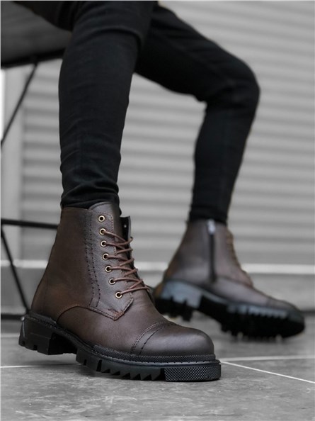 Botas Masculinas de Couro Genuíno BA0187 - Marrom Escuro #323553