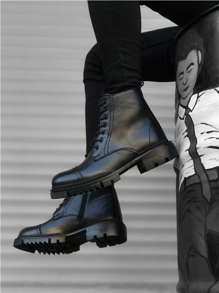 Botas masculinas de couro genuíno BA0187 - pretas #323554