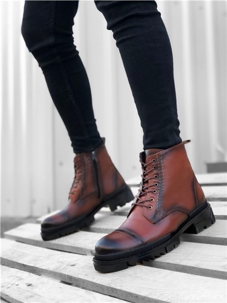 Botas masculinas de couro genuíno com cordões BA0187 - Taba #362085