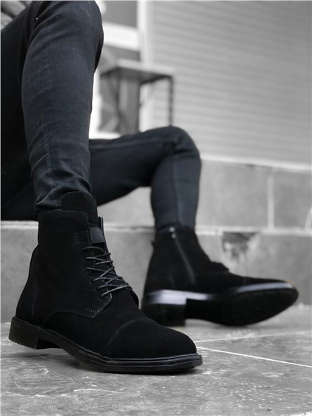 Botas masculinas de camurça natural BA0188 - pretas #323556