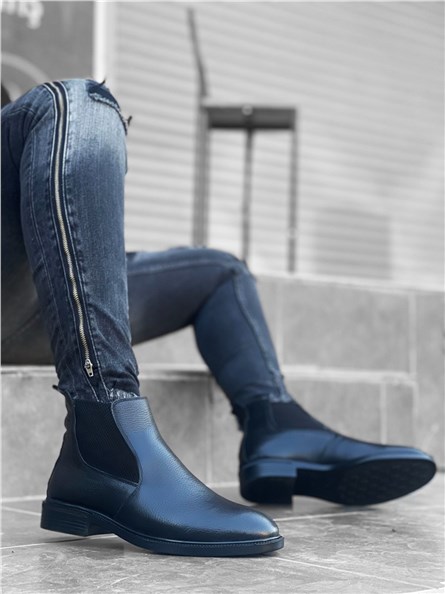 Botas Masculinas de Couro Genuíno BA0211 - Azul Escuro #359007