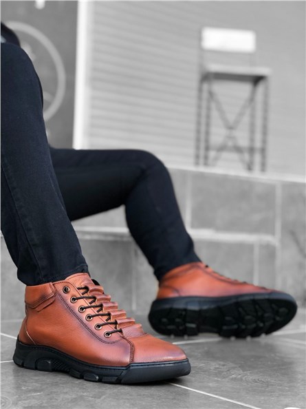Botas curtas masculinas de couro genuíno BA0213 - Taba #361666