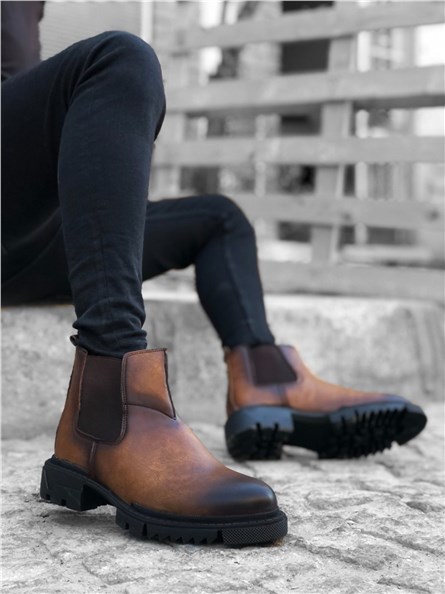 Botas esportivas masculinas com elásticos laterais BA0214 - Taba #362090