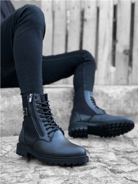 Botas esportivas masculinas com zíper e atacadores  BA0218 - pretas #362657