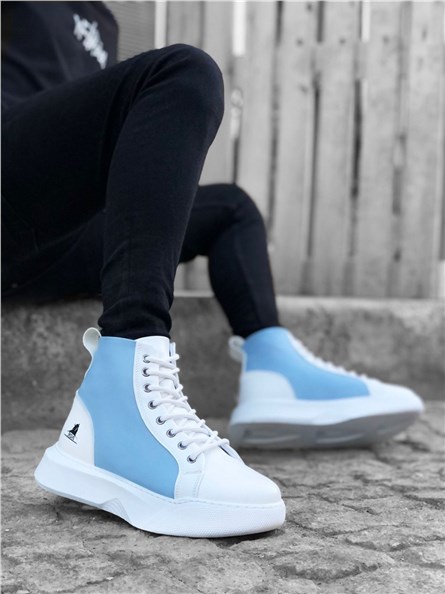 Botas esportivas masculinas com cordões BA0256 - Azul-Branco #362659