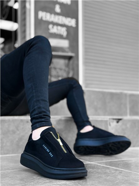 Sapatos masculinos de camurça com zíper BA0310 - pretos #369679