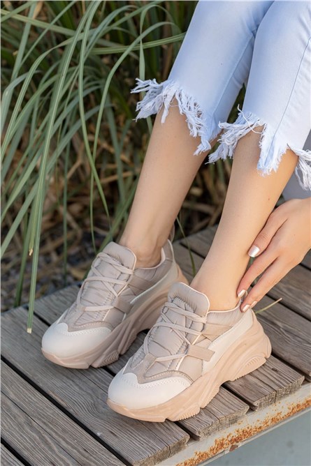 Calçados esportivos femininos com cadarços - bege #361972