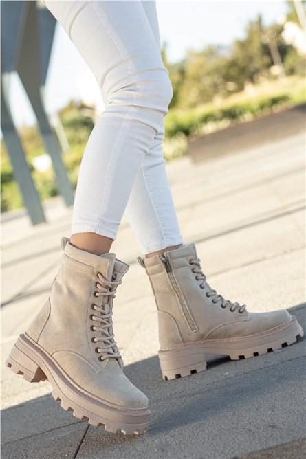 Botas femininas de camurça com cadarços - bege #361481