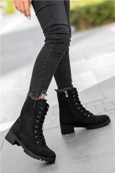 Botas femininas de camurça com zíper - pretas #362397