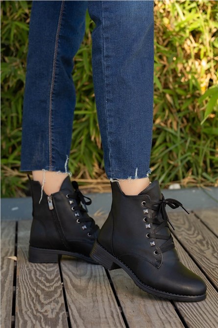 Botas femininas com cadarço - Pretas #361461