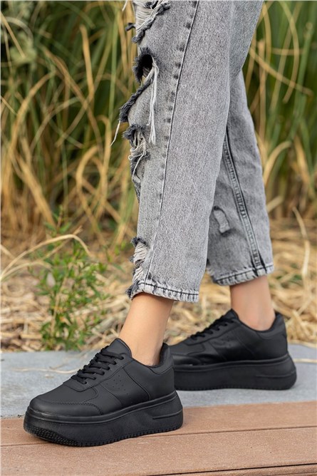 Calçados esportivos femininos com atacadores - pretos #362327