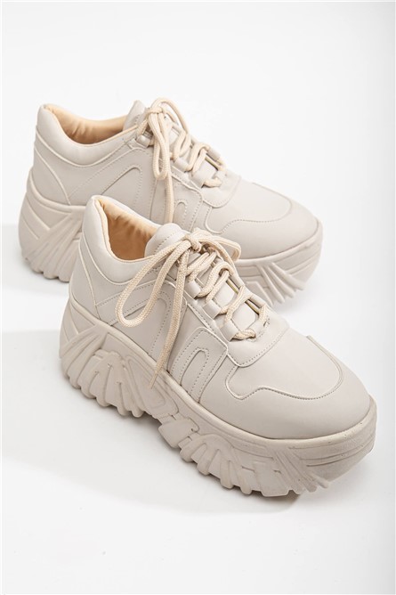 Calçados Esportivos Femininos com Cadarços - Bege Claro #365879