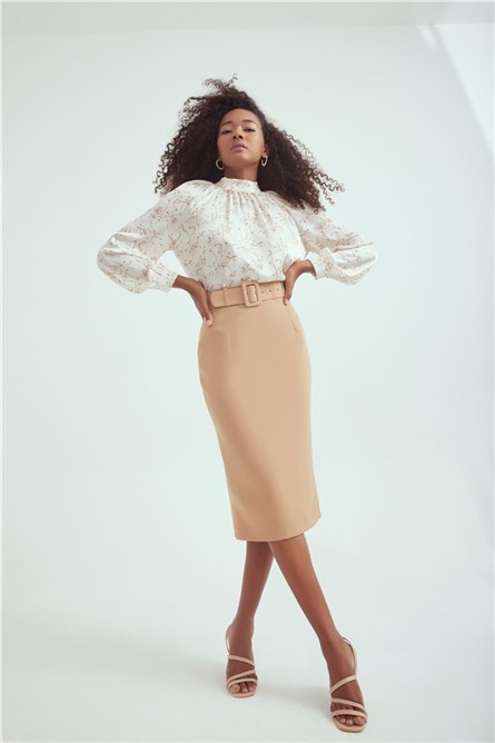 Saia Justa Feminina - Camelo #309380