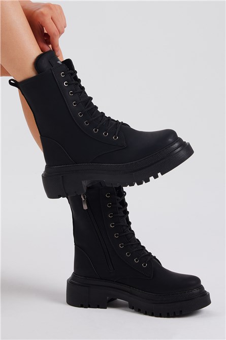 Botas femininas com cadarço - pretas #399473