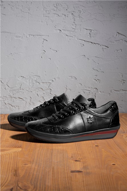 Sapatos Casuais Masculinos de Couro Genuíno - Preto #363805